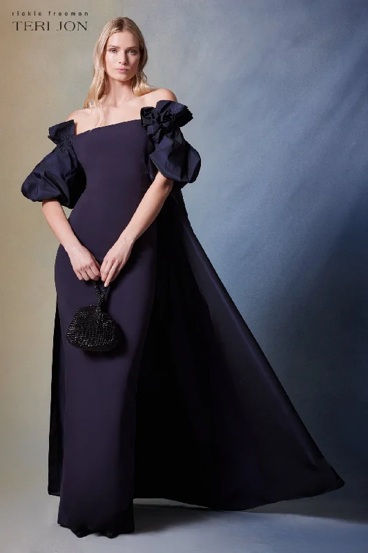 Major Savings Crepe And Taffeta Evening Gown With Cape