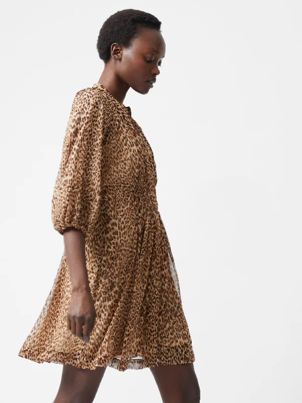 YEAR-End Clearance Leopard Print Pleat Waist Mini Dress