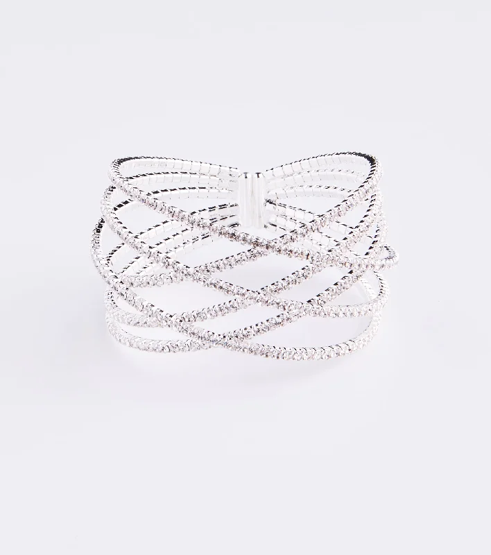 Rhinestone Lattice Cuff Bracelet