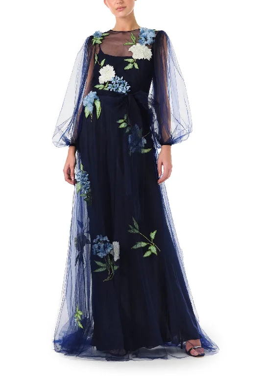 Stock Up and Save Puffed Sleeve Embroidered Tulle Gown
