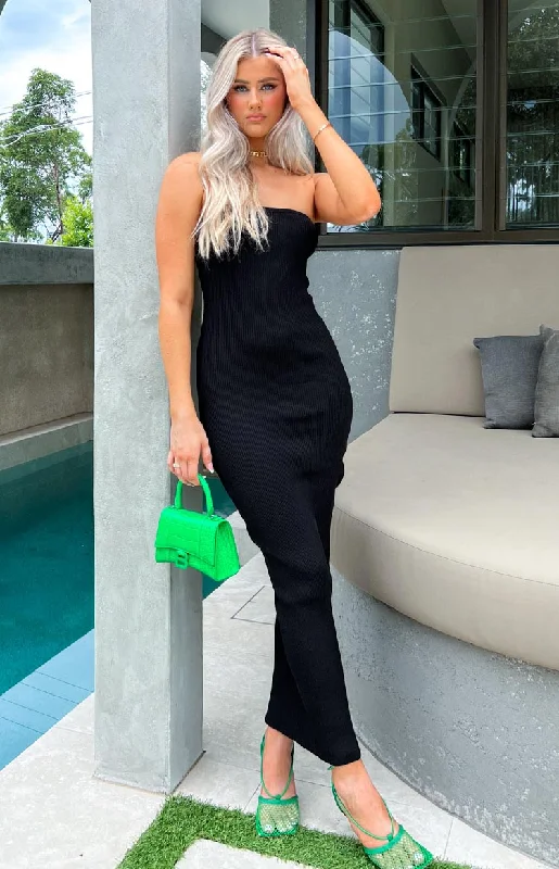 Exclusive Preview Ava Black Strapless Knit Maxi Dress