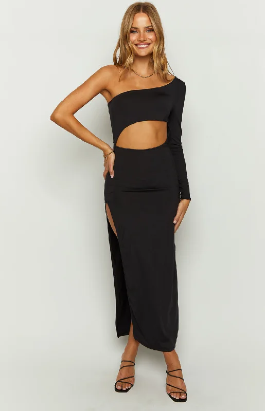 Lowest Prices Maxine Black One Shoulder Midi Dress