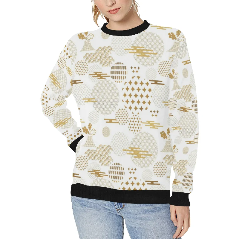 Limited Quantity Beautiful gold japanese pattern Women's Crew Neck Sweatshirt