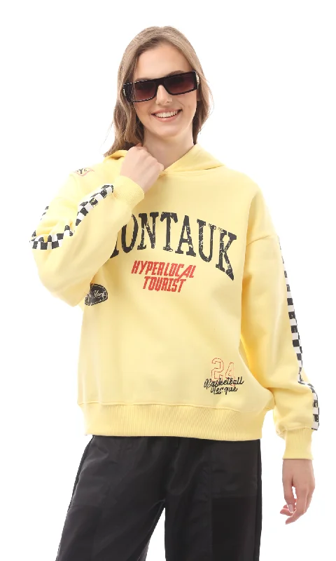 O172394 Printed "Montauk" Slip On Short Sweatshirt - Yellow