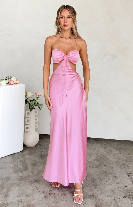 Weekend Deal Lili Pink Satin Strapless Maxi Dress