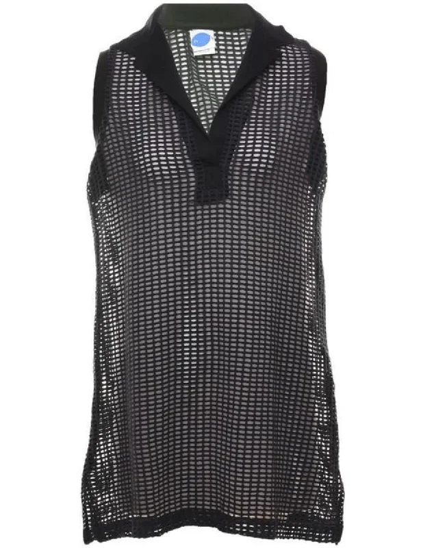 Sleeveless Black Mesh Evening Top - M